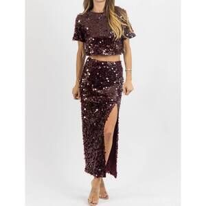NEW FORE COLLECTION stassi skirt set in wine